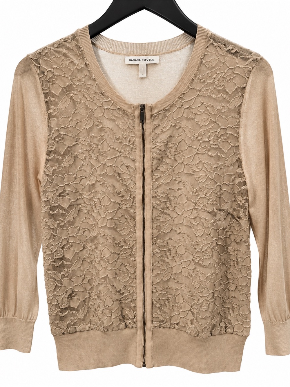 Banana Republic Beige Lace Zip-Front Cardigan